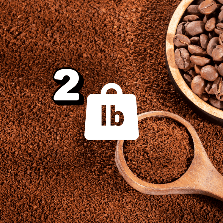 Bold coffee for daily confidence, featuring ground coffee and whole beans in a 2 lb measurement.