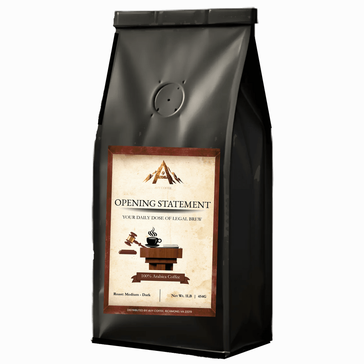 Opening Statement coffee bag, bold coffee for daily confidence blend with chocolate and walnut notes.