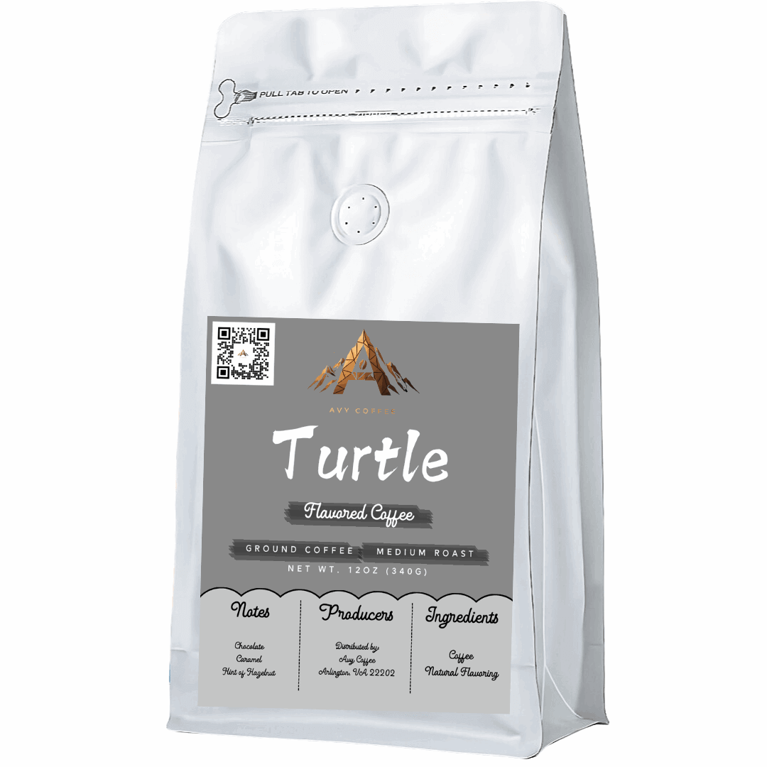 Experience Turtle Flavored Coffee with chocolate, caramel, and hazelnut notes for a delightful celebration with natural flavors.