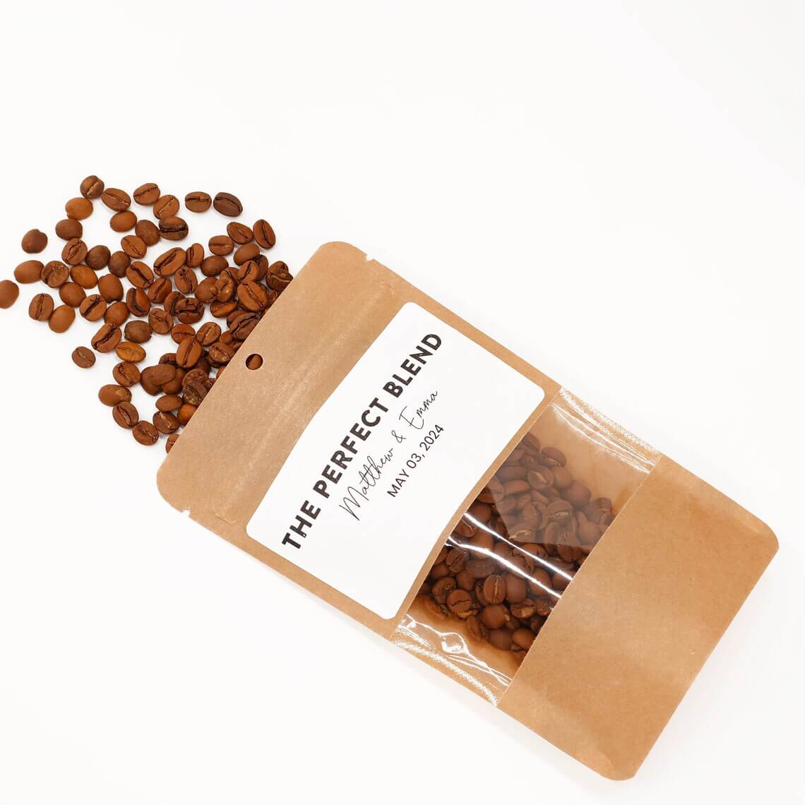 Wedding & Event Favors: Personalized coffee bag with freshly roasted beans, perfect for wedding gifts.