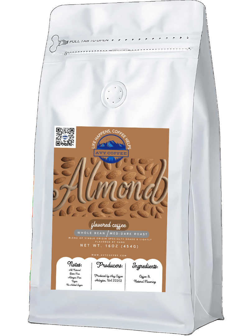 Naturally Flavored Almond Delight Coffee | Premium Arabica – 16oz bag of medium-dark roast coffee beans with nutty almond flavor.