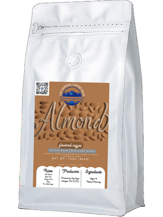 Naturally Flavored Almond Delight Coffee | Premium Arabica – 16oz bag of medium-dark roast coffee beans with nutty almond flavor.