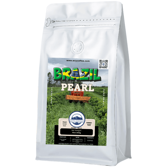 Bag of Brazil Pearl - Daterra Classic Estate coffee, featuring bold, nutty, and smooth flavors, perfect for strong coffee lovers.