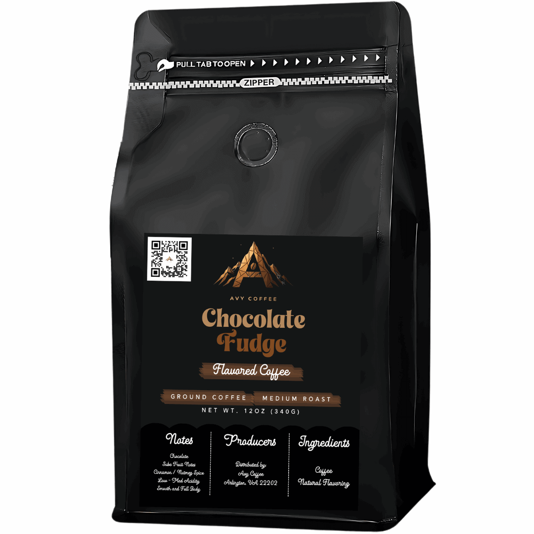 Organic Fairtrade Chocolate Fudge Flavored Coffee from Antigua Guatemala with notes of cocoa, berries, caramel, and nuts.