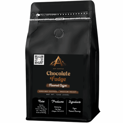 Organic Fairtrade Chocolate Fudge Flavored Coffee from Antigua Guatemala with notes of cocoa, berries, caramel, and nuts.