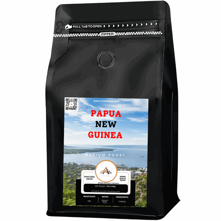 Papua New Guinea coffee medium roast with caramel, honey, and fruit notes from Chimbu cooperatives.