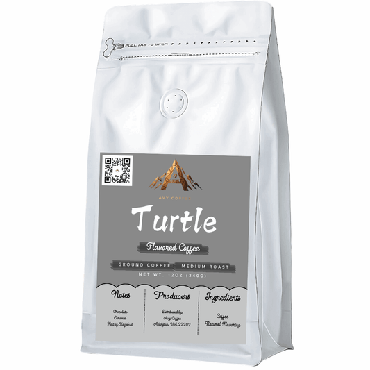 Experience Turtle Flavored Coffee with chocolate, caramel, and hazelnut notes for a delightful celebration with natural flavors.